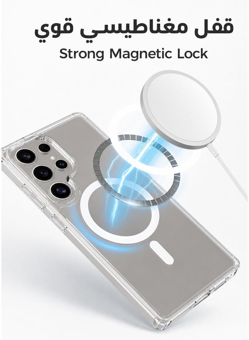 ORYXA Samsung Galaxy S25 Ultra Clear Case, 2-in-1 Magnetic Cover with Screen Protector, MagSafe Compatible, Anti-Yellowing Crystal Clear Shockproof Slim Back Cover with Reinforced Corners & Camera Protection for Galaxy S25 Ultra 6.9 inch - Clear - Image 2