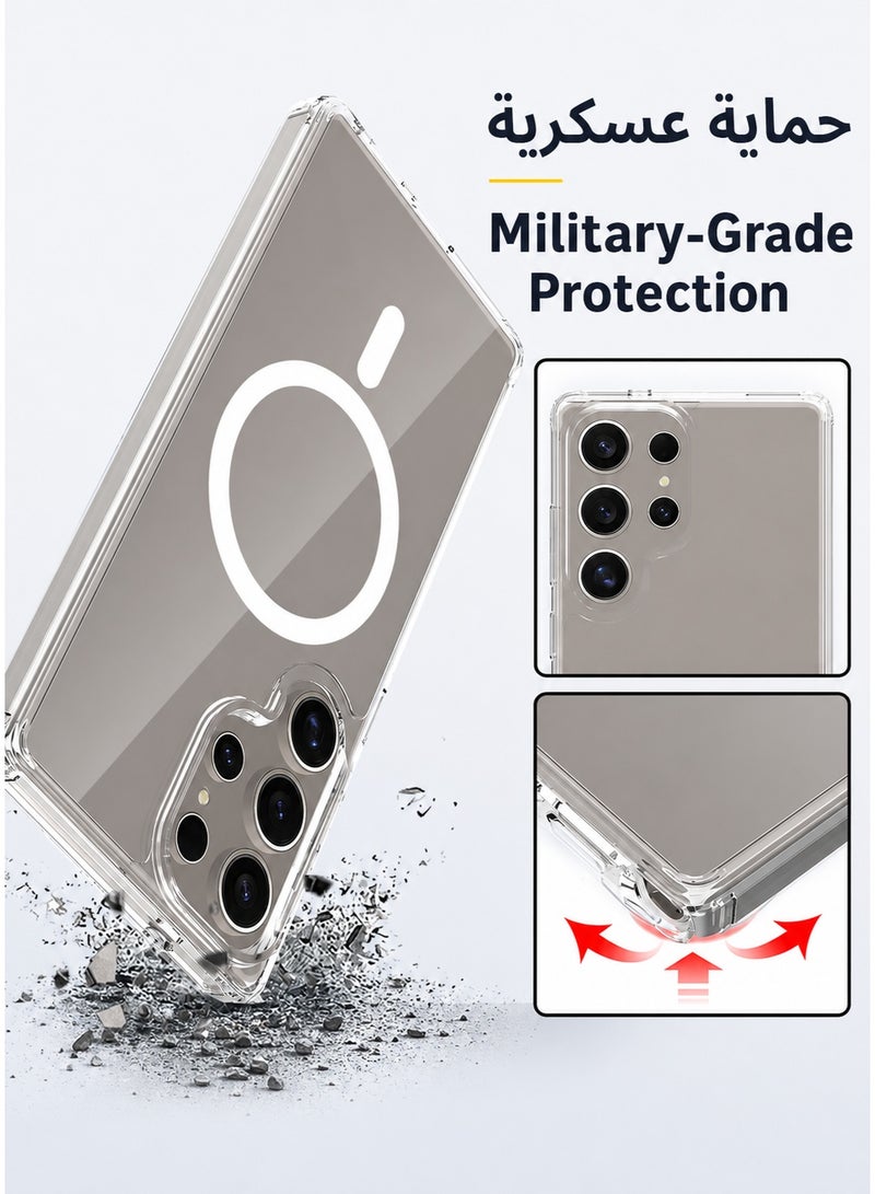 ORYXA Samsung Galaxy S25 Ultra Clear Case, 2-in-1 Magnetic Cover with Screen Protector, MagSafe Compatible, Anti-Yellowing Crystal Clear Shockproof Slim Back Cover with Reinforced Corners & Camera Protection for Galaxy S25 Ultra 6.9 inch - Clear - Image 3
