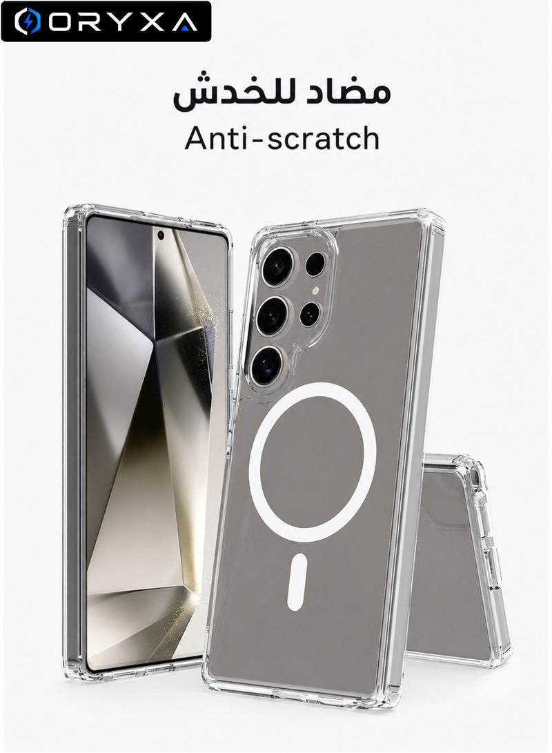 ORYXA Samsung Galaxy S25 Ultra Clear Case, 2-in-1 Magnetic Cover with Screen Protector, MagSafe Compatible, Anti-Yellowing Crystal Clear Shockproof Slim Back Cover with Reinforced Corners & Camera Protection for Galaxy S25 Ultra 6.9 inch - Clear - Image 1