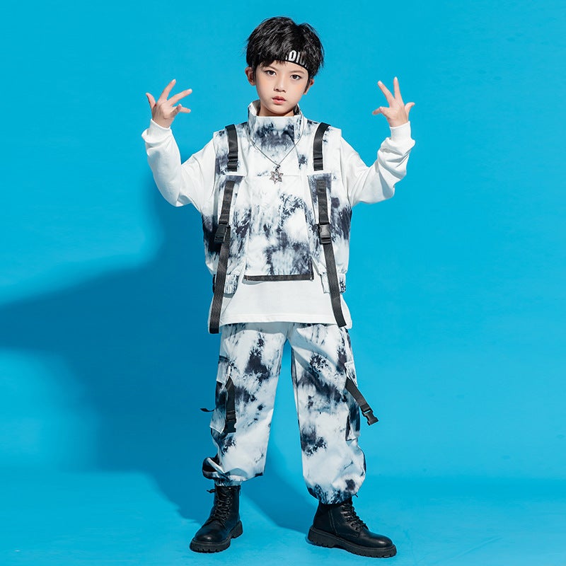 Kids Hip Hop Dance Costume Set (Vest + sweater) three-piece suit
