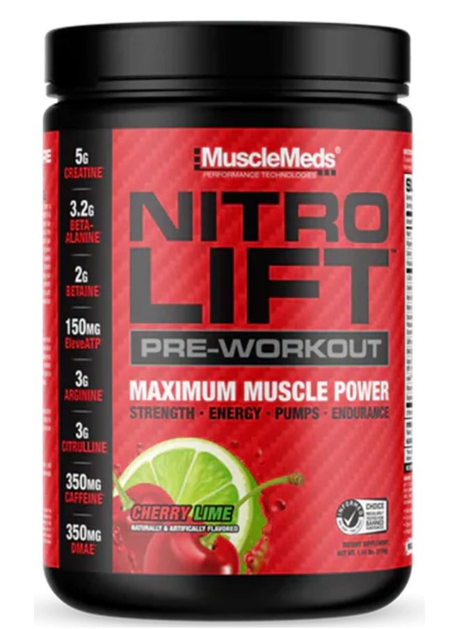 MUSCLEMEDS - Musclemeds Nitro Lift Pre-workout Cherry Lime Flavour 522gram - Image 1