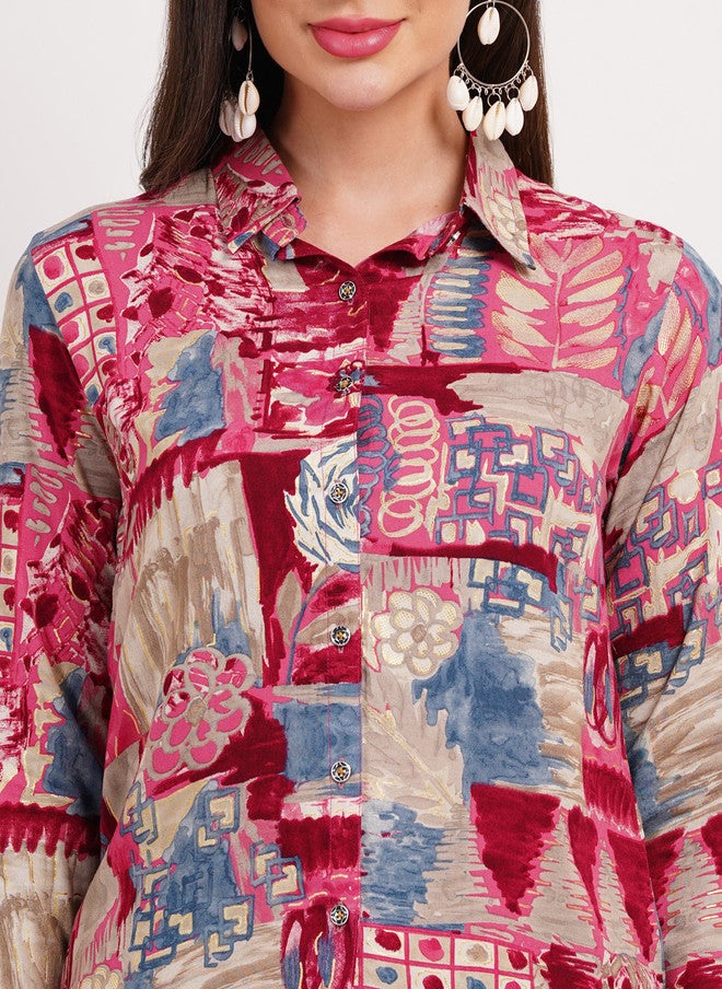 FIMS قميص مطبوع بتصميم ملخص مع بنطلون - Image 2