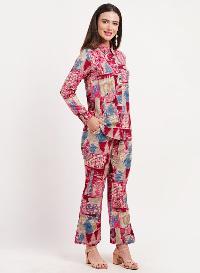 FIMS قميص مطبوع بتصميم ملخص مع بنطلون - Image 3