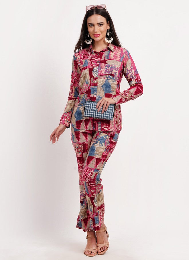 FIMS قميص مطبوع بتصميم ملخص مع بنطلون - Image 1