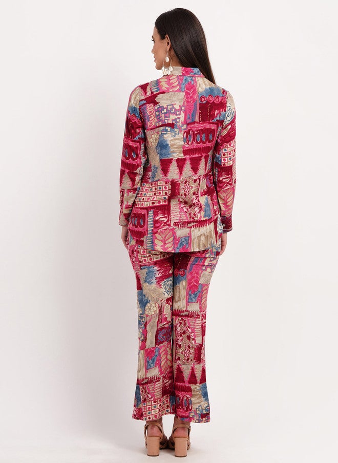 FIMS قميص مطبوع بتصميم ملخص مع بنطلون - Image 5