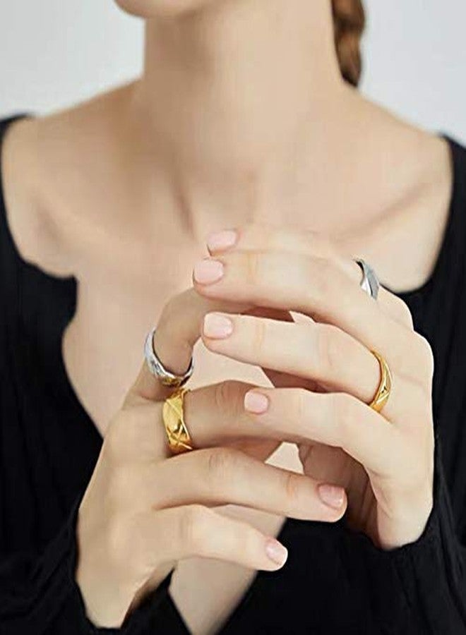 Shapes Studio 18k Gold Plated Rings for Women,Crush Wide Band Gold Plated Ring, Stacking Rings, Wedding Band Minimalist Style (Gold wide, 8) - Image 5