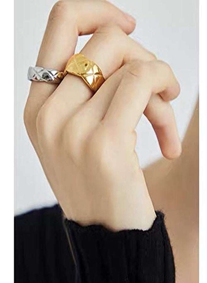 Shapes Studio 18k Gold Plated Rings for Women,Crush Wide Band Gold Plated Ring, Stacking Rings, Wedding Band Minimalist Style (Gold wide, 8) - Image 3
