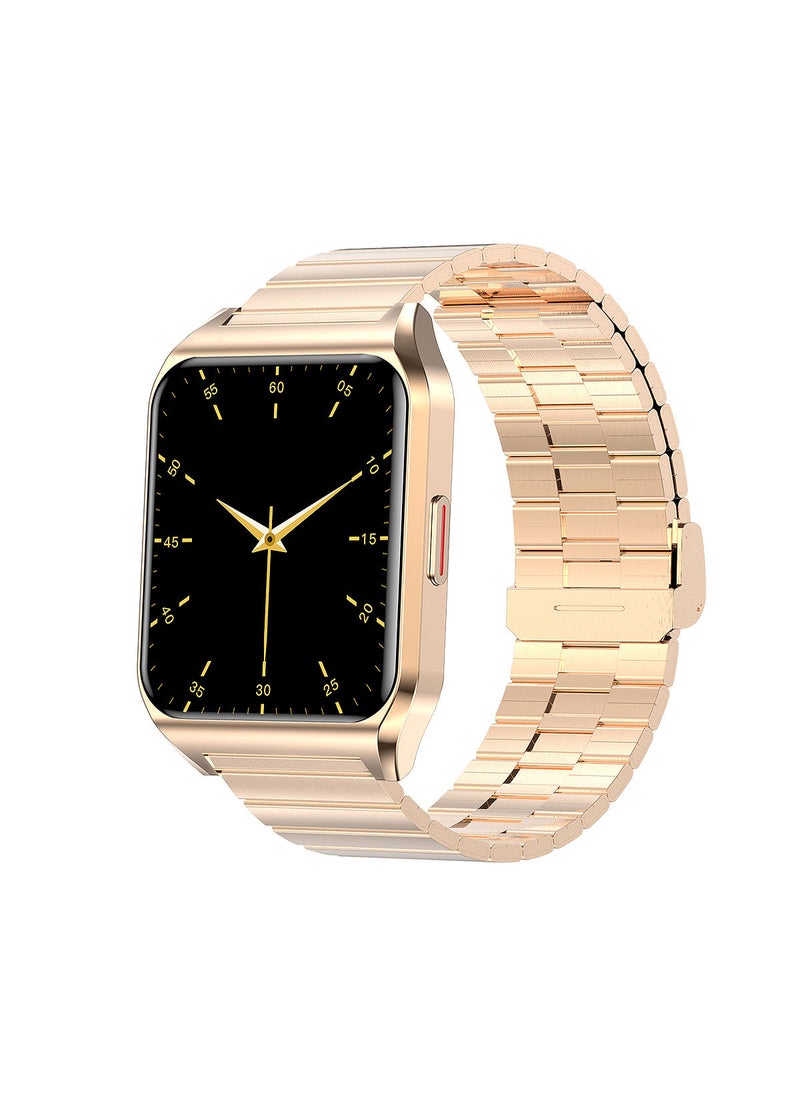 AROAQ ساعة ذكية H60 بلوتوث للاتصال بدرجة حرارة الجسم ومعدل ضربات القلب ساعة ذكية IP67 مقاومة للماء لتتبع اللياقة البدنية للرجال والنساء مع حزام فولاذي ذهبي - Image 1