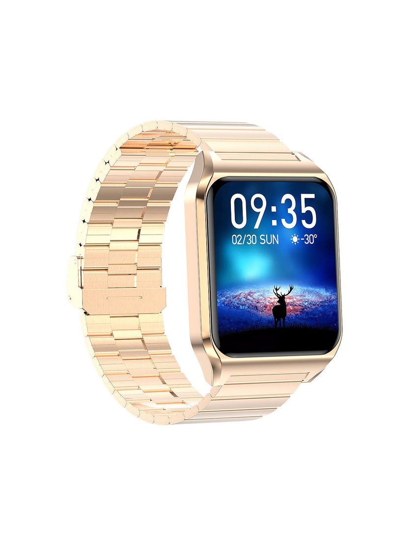 AROAQ ساعة ذكية H60 بلوتوث للاتصال بدرجة حرارة الجسم ومعدل ضربات القلب ساعة ذكية IP67 مقاومة للماء لتتبع اللياقة البدنية للرجال والنساء مع حزام فولاذي ذهبي - Image 3