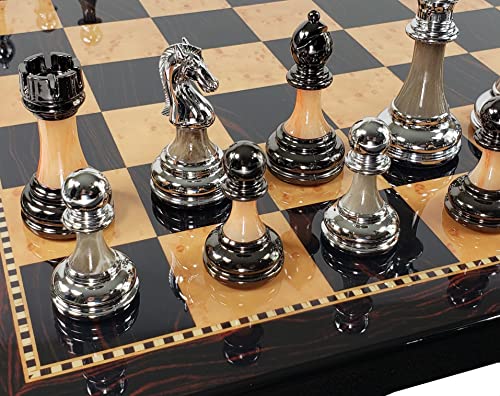 HPL Staunton Chrome Black Chrome Chess Men Set with 18 inch Dark Walnut Color Board 2 Player Ages 12 - Image 1
