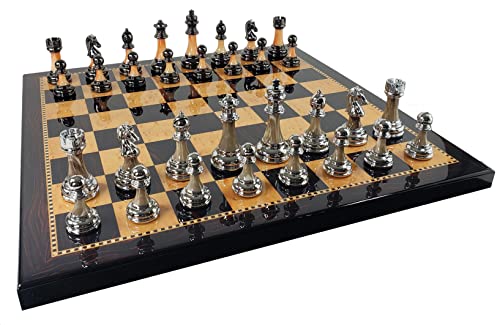 HPL Staunton Chrome Black Chrome Chess Men Set with 18 inch Dark Walnut Color Board 2 Player Ages 12 - Image 5
