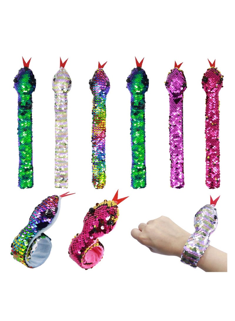 Y&D 6 Pcs Slap Bracelet Snake Snap Bracelet, Sequin Animal Bracelets Cool Bands on for Kids Boys Girls Birthday Party Favors (Random Color)  - Image 1