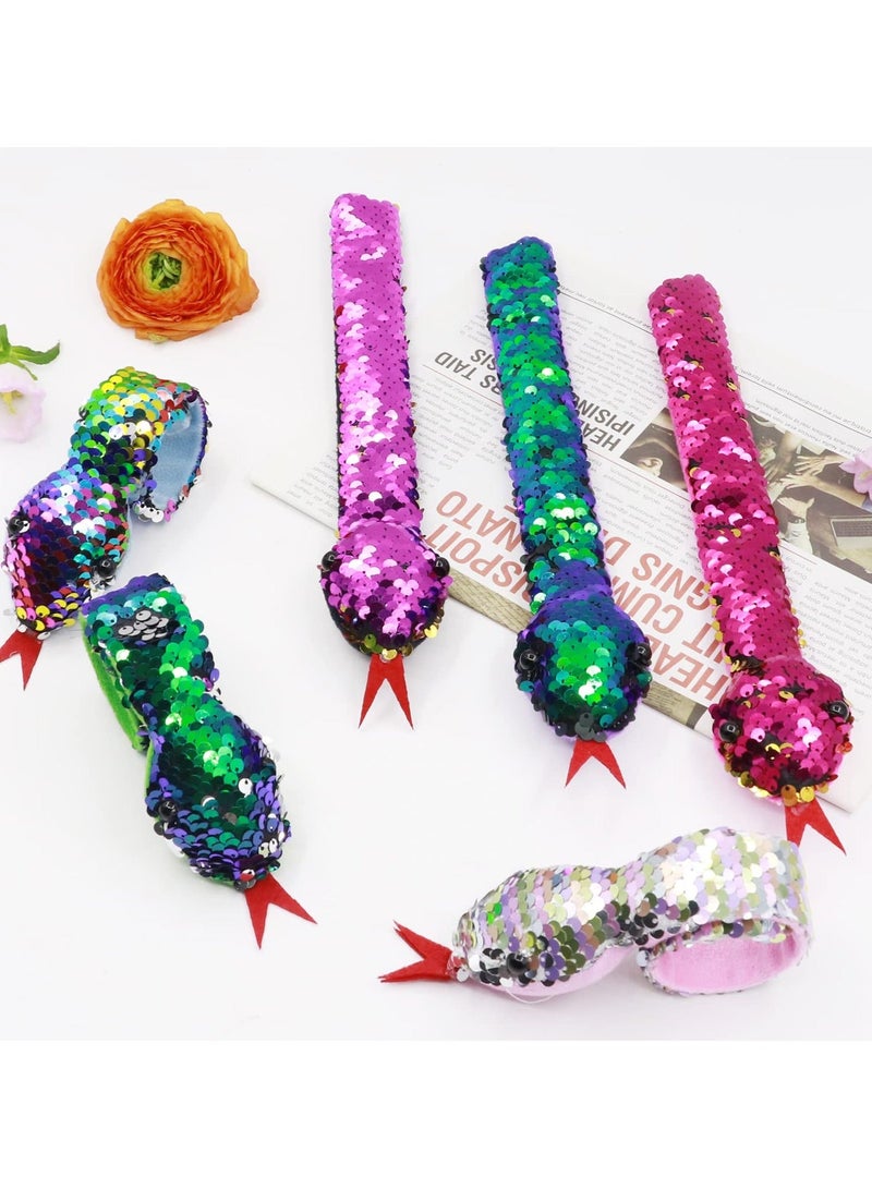 Y&D 6 Pcs Slap Bracelet Snake Snap Bracelet, Sequin Animal Bracelets Cool Bands on for Kids Boys Girls Birthday Party Favors (Random Color)  - Image 2