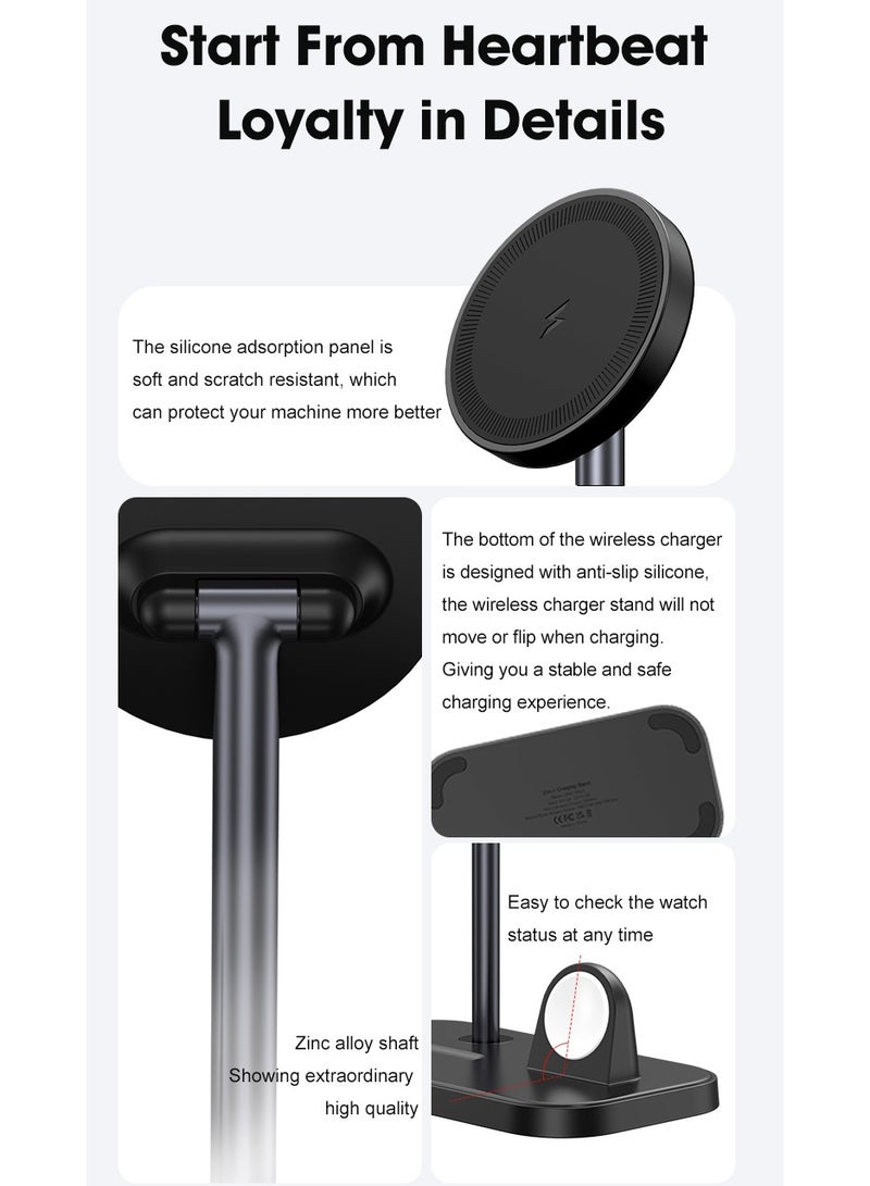 GULFLINK 3 in 1 Magnetic Desktop Wireless Charger Stand for iPhone 14 13 12 Apple Watch All Series Earbuds Case White  - Image 3