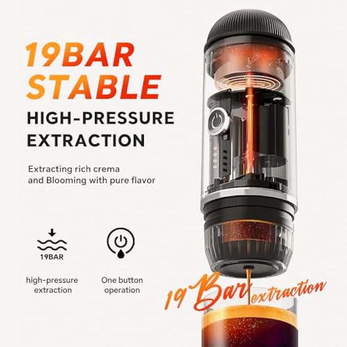 i cafilas Portable Coffee Maker Travel Espresso Machine 120W 19 Bar Pressure 7500Mah Rechargeable Battery Version BaristaQuality Coffee On The Go Portable Espresso Maker Red - Image 4