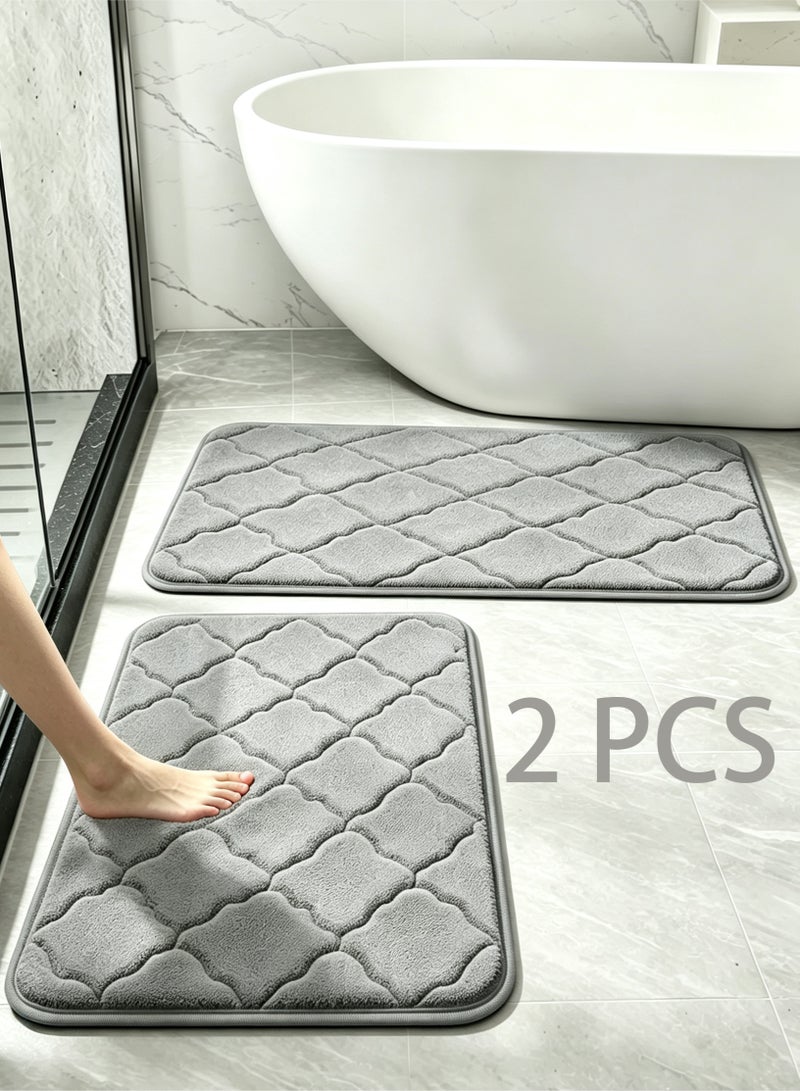 viola 2 Pcs Bath Mat Rug, Soft Floor Carpet, Super Absorbent Bathroom Rugs, Non-Slip, Comfortable, Machine Washable Bath Carpet for Bathroom Floor, Tub, Shower Grey 40*60cm - Image 1