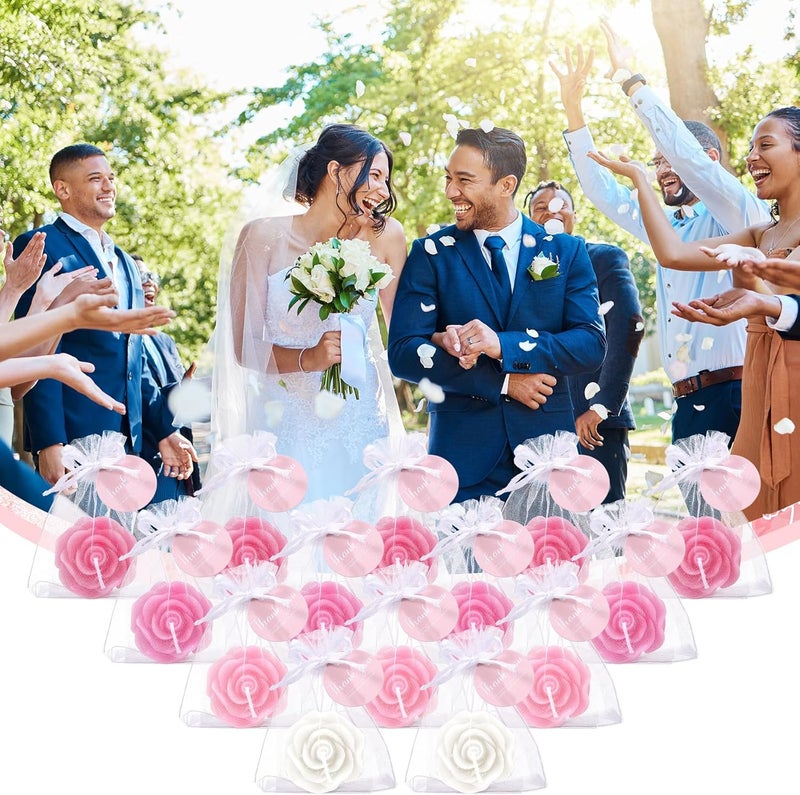 Treela 24 Set Flower Candles Wedding Favor for Guests Mini Pink Rose Shaped Tealight Candles for Return Gift Wedding Birthday Bridal Shower Housewarming Party - Image 3