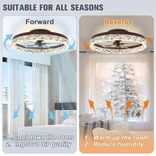VOLISUN Modern Ceiling Fans with Lights and Remote, 19.7in Low Profile Ceiling Fan Flush Mount, 3000K-6500K Dimmable Bladeless LED Fan Light, Brown Fandelier Ceiling Fans with Lights for Bedroom - Image 5