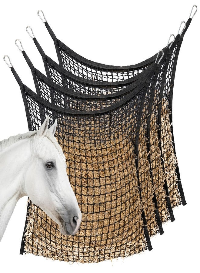 MKO SHUN 4 PCS Slow Feed Hay Net for Horses, Large Capacity Hay Bags for Horses Goats Sheep Donkey Trailer Full Day Feeding, Easy to Fill and Hang, Black, 35 x 31 Inch - Image 1