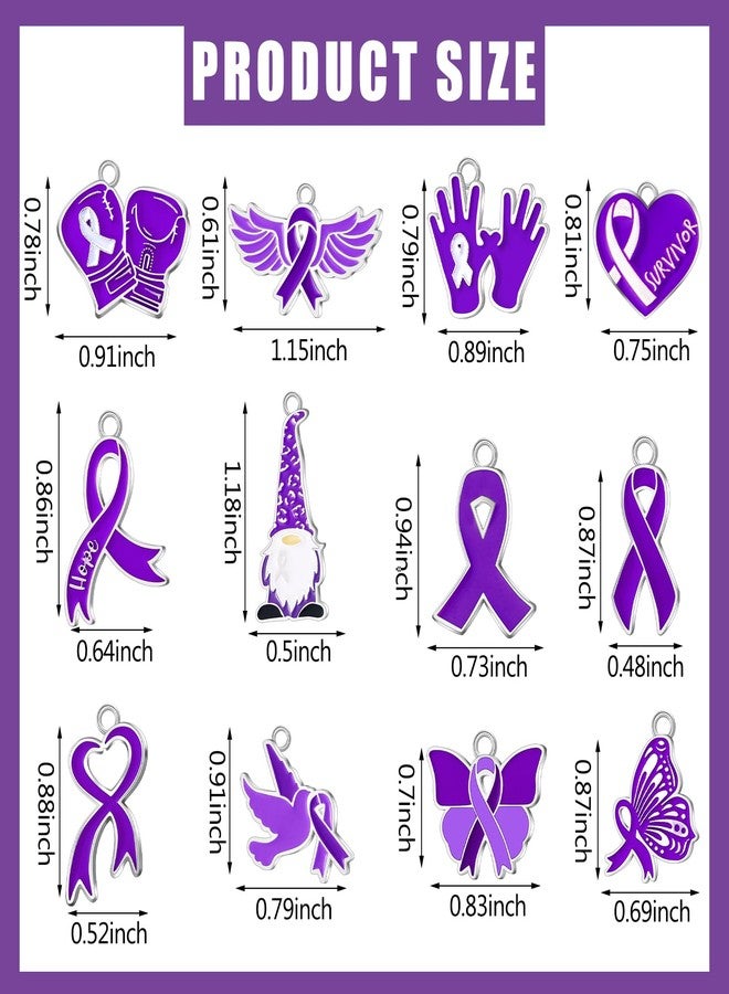 Kenning 120 Pcs Purple Ribbon Awareness Charms Alzheimers Pancreatic Cancer Product Overdose Domestic Violence Lupus Pendant Purple Cancer Charms for Jewelry Making DIY Necklace Bracelet Crafts - Image 3