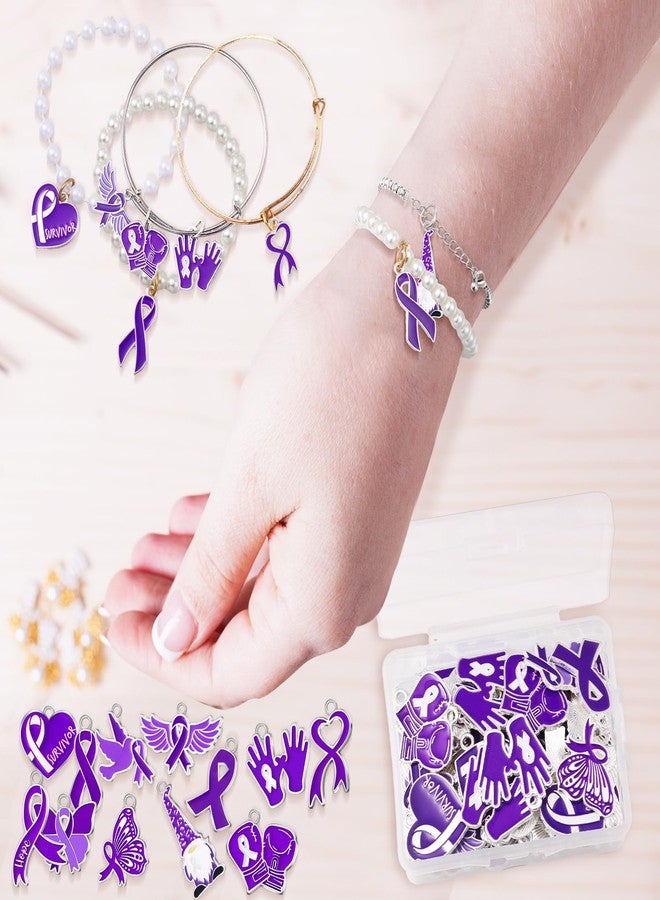 Kenning 120 Pcs Purple Ribbon Awareness Charms Alzheimers Pancreatic Cancer Product Overdose Domestic Violence Lupus Pendant Purple Cancer Charms for Jewelry Making DIY Necklace Bracelet Crafts - Image 4