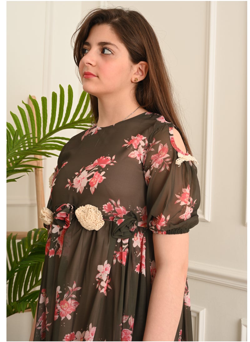 FULL JOY - Elegant Girls' Dress with text sleeves - Image 1