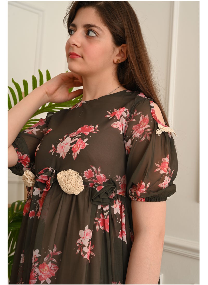 FULL JOY - Elegant Girls' Dress with text sleeves - Image 1