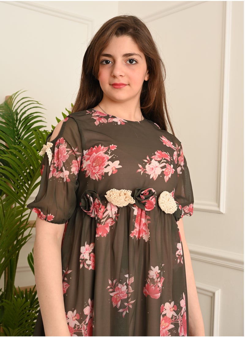 FULL JOY - Elegant Girls' Dress with text sleeves - Image 1