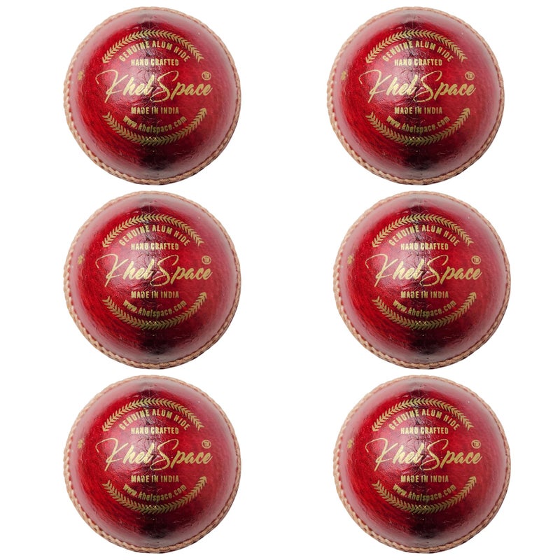 KHELSPACE KS-20 4 Piece Leather Cricket Ball Red | Hand-Stitched Professional Grade | Durable for Test, ODI, T20 & Practice Matches | Swing & Seam Optimized | Premium Shine | Pack of 6 Cricket Balls - Image 3