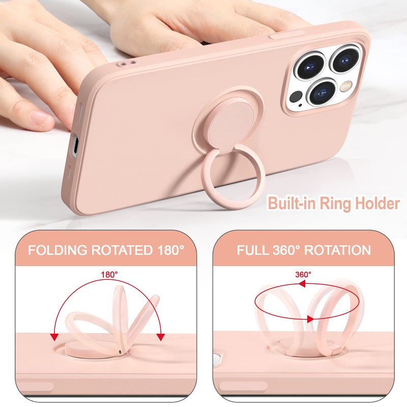 Hython for iPhone 13 Pro Case with Ring Stand [360Â° Rotatable Ring Holder Magnetic Kickstand] [Soft Microfiber Lining] Slim Shockproof Rubber Protective Phone Case Cover for Women, Pink Sand - Image 4