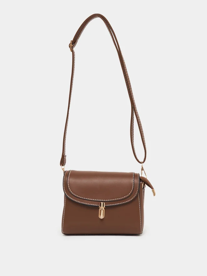 ستايلي Styli Contrast Stitch Crossbody Bag with Push Lock