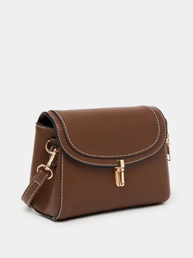 ستايلي Styli Contrast Stitch Crossbody Bag with Push Lock