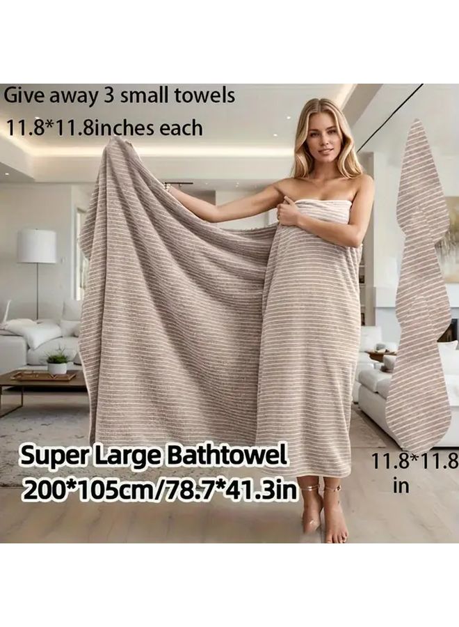 Green Wide Striped Bath Towel Set 4 Pieces Extra Large Soft Microfiber - Image 1