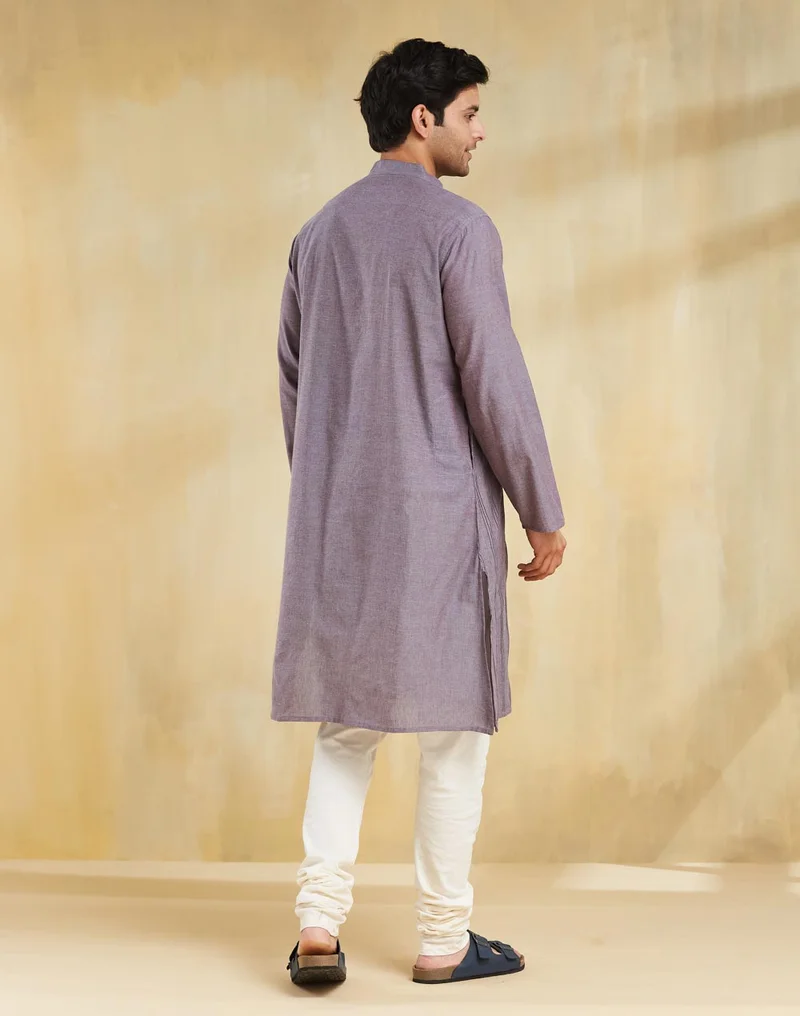 Fabindia Grey Cotton Pintucks Long Kurta