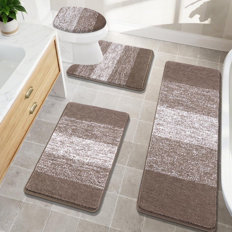 Bsmathom Bathroom Rugs Sets 4 Piece with Toilet Lid Cover NonSlip Bathroom Rugs and Mats Sets Absorbent Bath Rugs Microfiber Shaggy Machine Washable Bath Rug Set Coffee