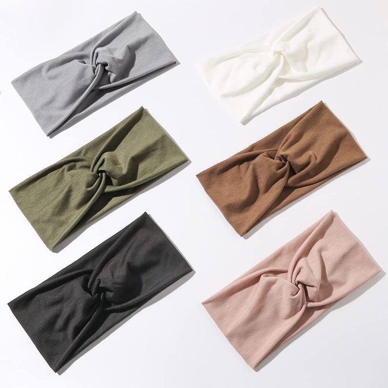 Artilady 6 Pack Wide Boho Headbands for Women  Soft Yoga Elastic Hair Bands for Girls Workout Running Sport Headwrap Nonslip Breathable Sunset