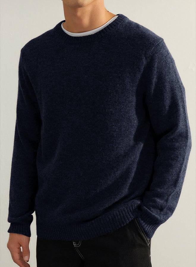 trendyol Limited Edition Navy Blue Regular Woolen Crew Neck Plain Knitwear Sweater - Image 2
