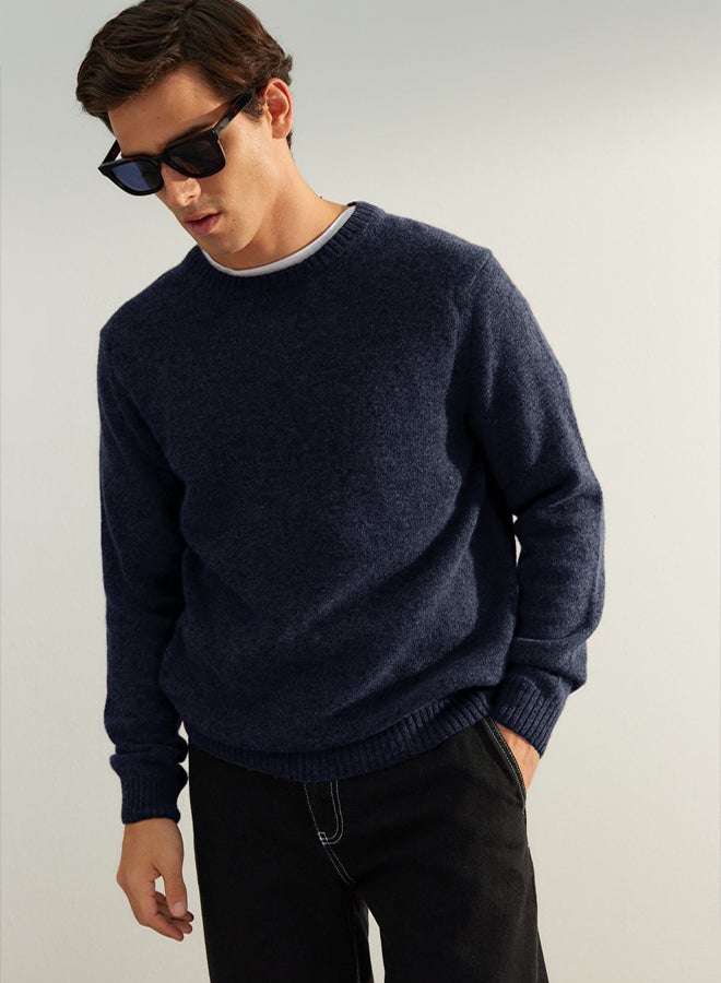 trendyol Limited Edition Navy Blue Regular Woolen Crew Neck Plain Knitwear Sweater - Image 1