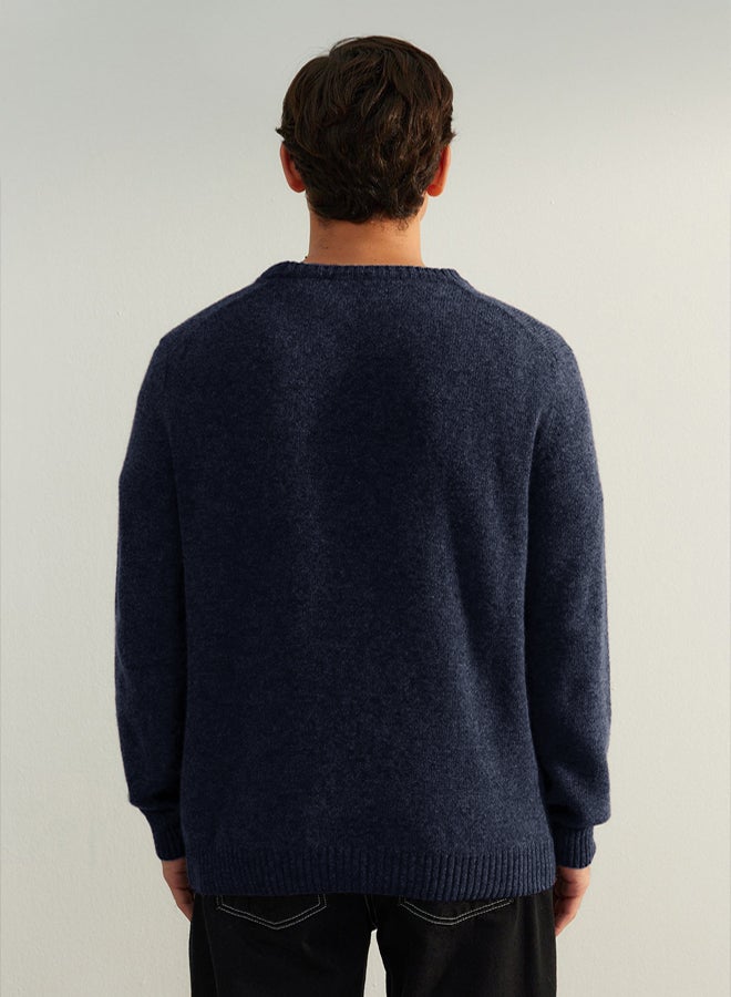 trendyol Limited Edition Navy Blue Regular Woolen Crew Neck Plain Knitwear Sweater - Image 5