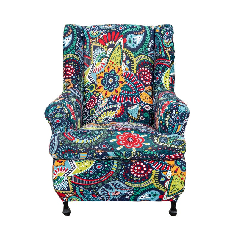 CRFATOP 2 Piece Stretch Wingback Chair Cover Printed Wing Chair Slipcovers Spandex Fabric Wingback Armchair Covers with Elastic Bottom for Living Room Bedroom Wingback Chair,C15 - Image 1