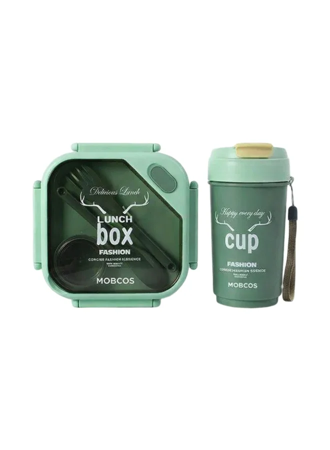Mobcos Mobcos Kids Sports Lunch Box and Water Bottle Combo Set For Kids &amp; Adults Premium Food-Grade PP Plastic Leakproof &Amp Spill Proof (Green)