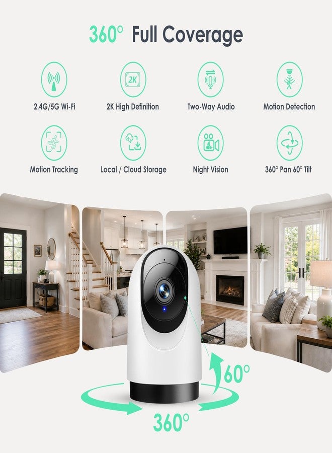YOTON Indoor Security Camera, 2K 360° Wi-Fi Baby Monitor & Pet Camera w/Motion Tracking, 2-Way Audio, Night Vision, SD/Cloud, Compatible with Alexa & Google Home, 2.4/5GHz - Image 2
