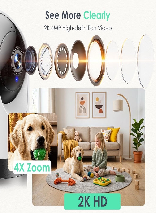 YOTON Indoor Security Camera, 2K 360° Wi-Fi Baby Monitor & Pet Camera w/Motion Tracking, 2-Way Audio, Night Vision, SD/Cloud, Compatible with Alexa & Google Home, 2.4/5GHz - Image 4