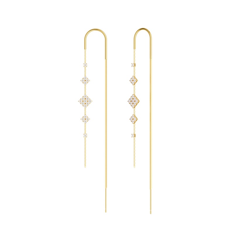 MBW Threader Earrings for Women, Gold Plated 14K Dangle Long Chain Drop Earrings Dangling, Dainty Elegant Dangly Ear Chain with Tassel and Cubic Zirconia for Wedding Hoco Trendy Jewelry Accessories - Image 1