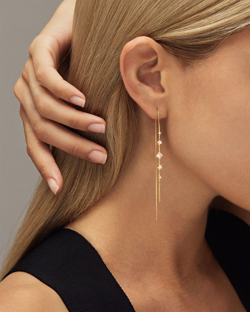 MBW Threader Earrings for Women, Gold Plated 14K Dangle Long Chain Drop Earrings Dangling, Dainty Elegant Dangly Ear Chain with Tassel and Cubic Zirconia for Wedding Hoco Trendy Jewelry Accessories - Image 3