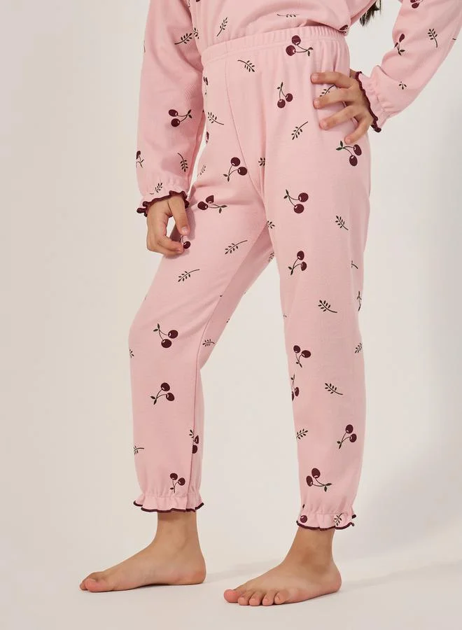 Styli All-Over Print Round Neck T-Shirt and Pyjama Set