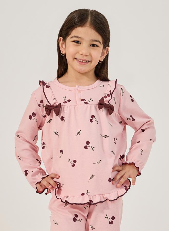Styli All-Over Print Round Neck T-Shirt and Pyjama Set  - Image 2