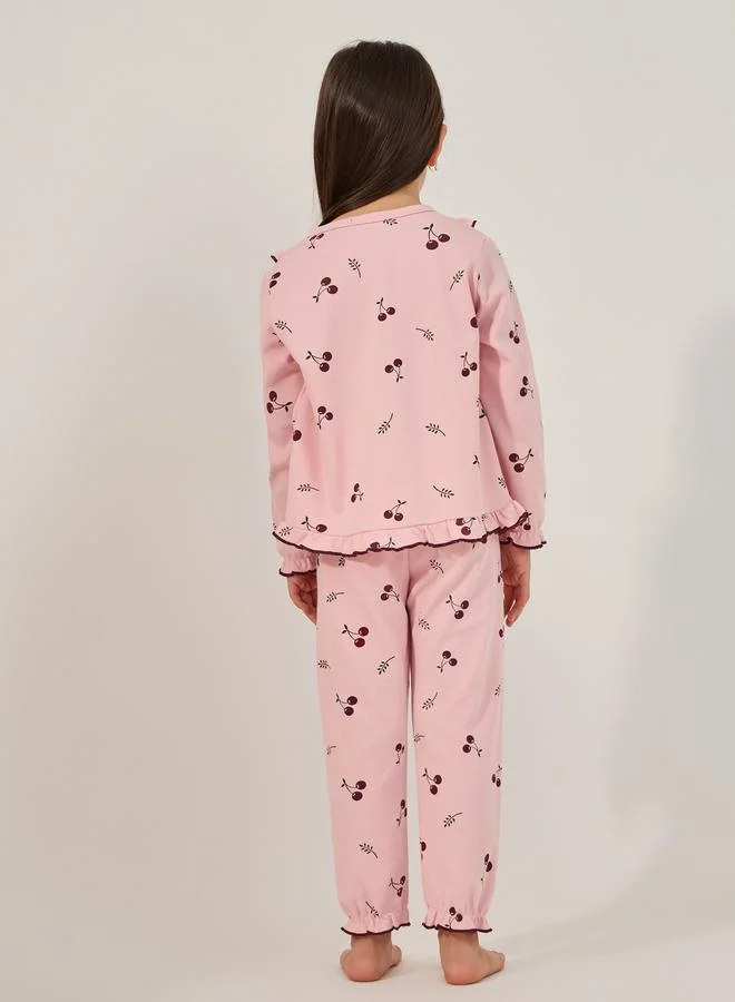 Styli All-Over Print Round Neck T-Shirt and Pyjama Set