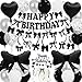 Douvelue Black Bow Birthday Decorations Happy Birthday Banner Garland and Hanging Swirls 28Pcs Balloons Cake Toppers Bow Themed Party Decorations for Girls Women - Image 3