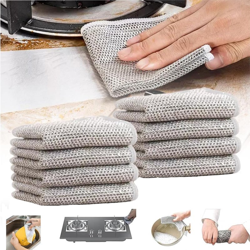 HICOBER Multipurpose Wire Dishwashing Rags for Wet and Dry, Stainless Steel Scrubber, Non-Scratch Wire Dishcloth for Washing Dishes Sinks Counters, Two Layer Mesh Wire Cloth (8) - Image 1